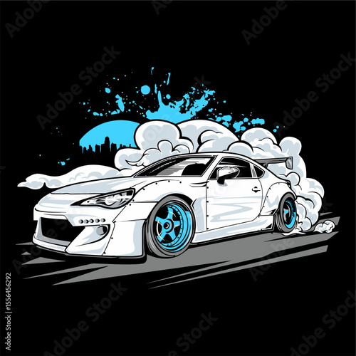 Blue JDM Drift Sports Car Vector