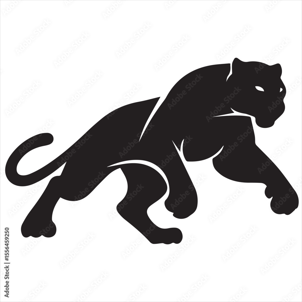 Obraz premium Minimal Black Panther Logo Design, Silhouette Style Vector Graphic, Modern Minimalist Panther Icon for Branding and Logo Projects 