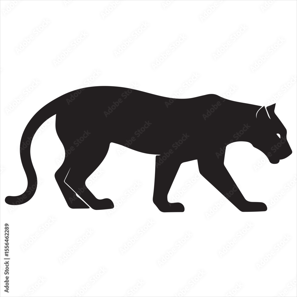 Obraz premium Minimal Black Panther Logo Design, Silhouette Style Vector Graphic, Modern Minimalist Panther Icon for Branding and Logo Projects 