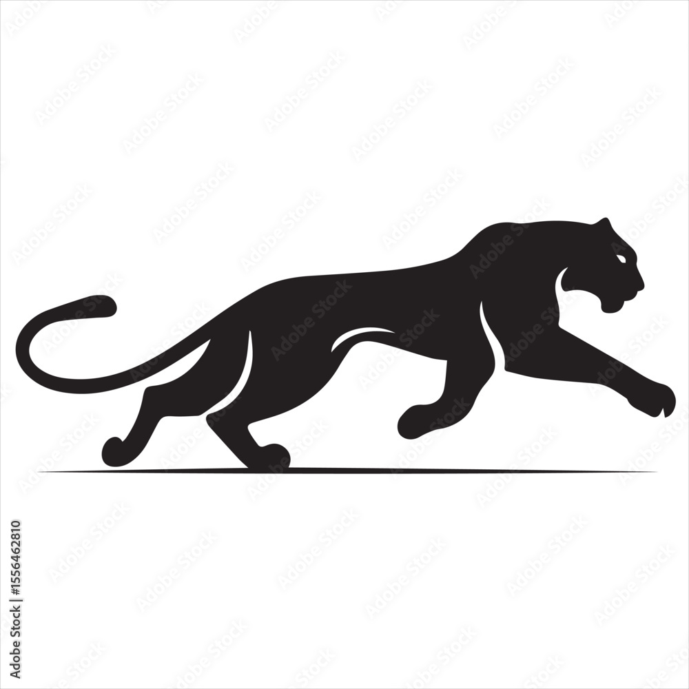 Obraz premium Minimal Black Panther Logo Design, Silhouette Style Vector Graphic, Modern Minimalist Panther Icon for Branding and Logo Projects 