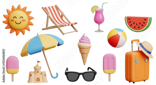 3D Colorful Summer vacation icon set