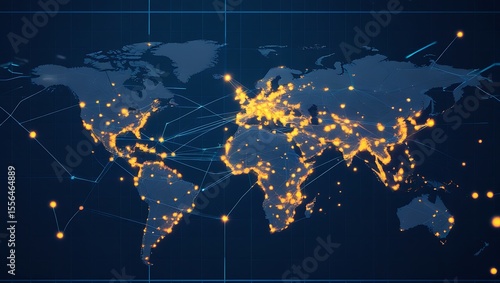 A visually striking world map illuminated by a network of interconnected points