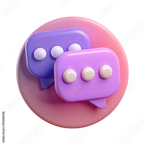 Two 3d chat bubbles with dots representing conversation or messages isolated on transparent background
