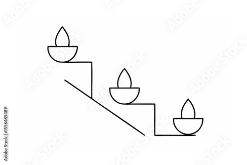 Three lamps on descending steps light fire