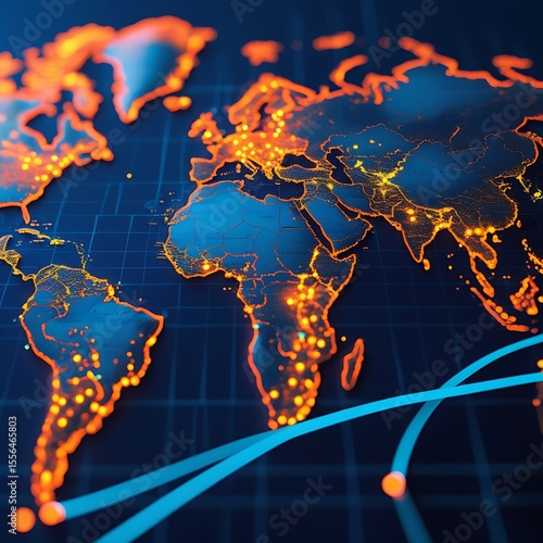 Global Network Connectivity Map: Illuminated Cities and Data Flow.