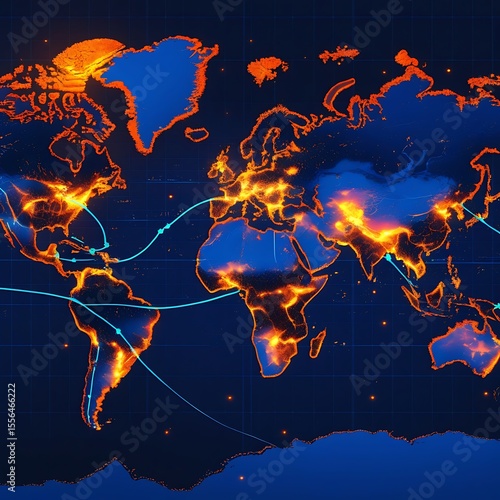 Global Network Connectivity Map: Illuminated Cities and Data Flow.
