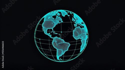 Blue Polygonal World Map: Global Network Connectivity on Black Background
