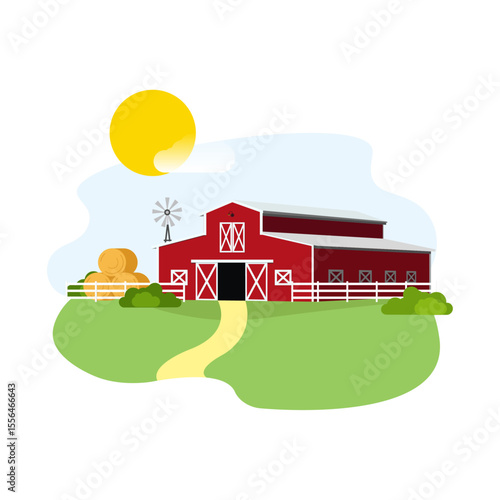 Red barn. agriculture. farming. vector illustration