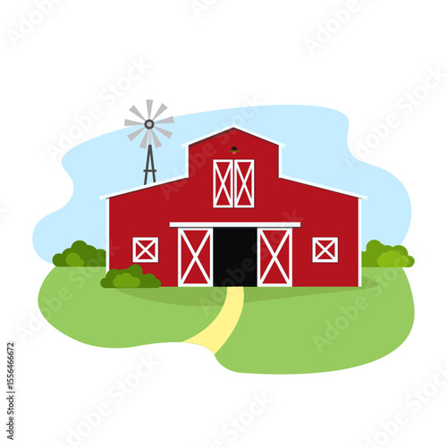 Red barn. agriculture. farming. vector illustration