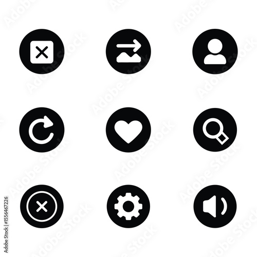 Website icon set for profile, heart, search, mic, setting, apps. Shopping and commerce icons set. Thin line icons for business, marketing, and social media
