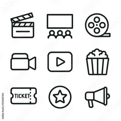 Entertainment and cinema symbols. Outline symbols. Line design