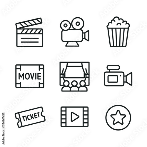 Theater and movie vector icons. Outline symbols. Line design