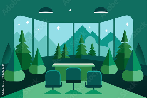 biophilic  conference room filled with simulate