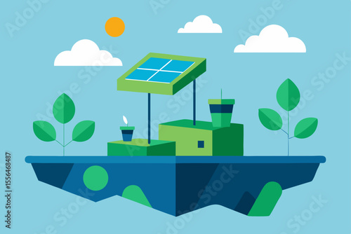 vector illustration of a ship with a green plant