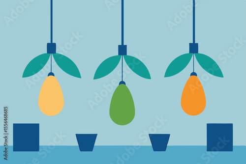 hanging seed pod lamps above collaborative pods 