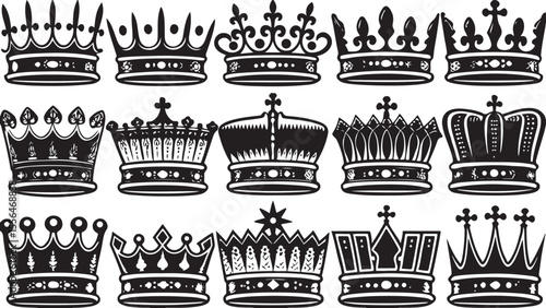 Vintage royal crown vector icons set, a luxurious collection of king and queen symbols for imperial design elements