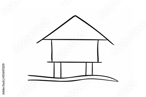 Simple house on stilts over water drawing