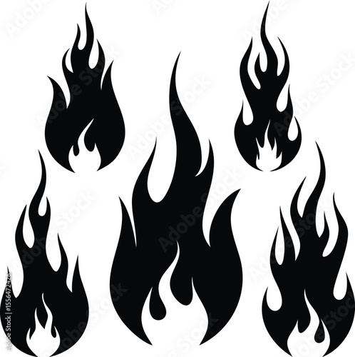 black flame fire icon set silhouette burning heat vector graphic
