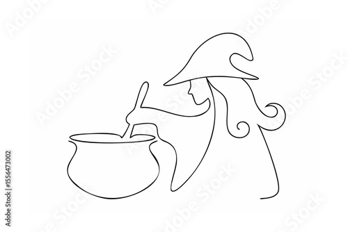 Witch stirring cauldron potion magic