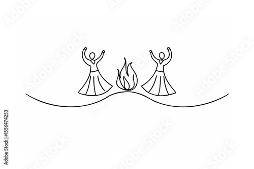 Dancing figures around bonfire people celebration