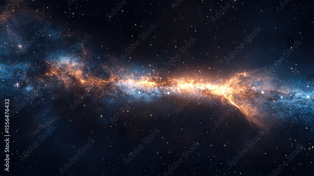 Fototapeta premium A vast expanse of space filled with glowing nebulae and distant stars.