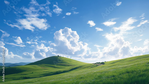 草原の丘と青空の景色