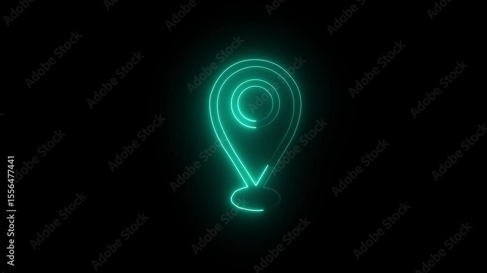 Glowing Location Marker and Symbol in HD Video Neon Animation on Black Background Glowing Location Marker and Symbol in HD Video Neon Animation on Black Background