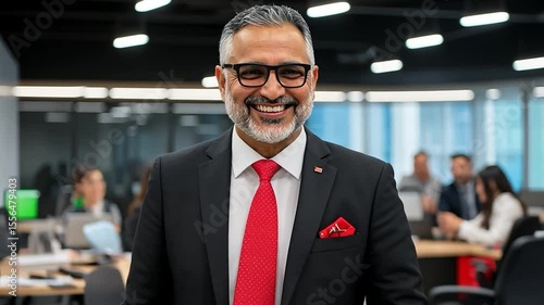 Smiling Businessman in Modern Office