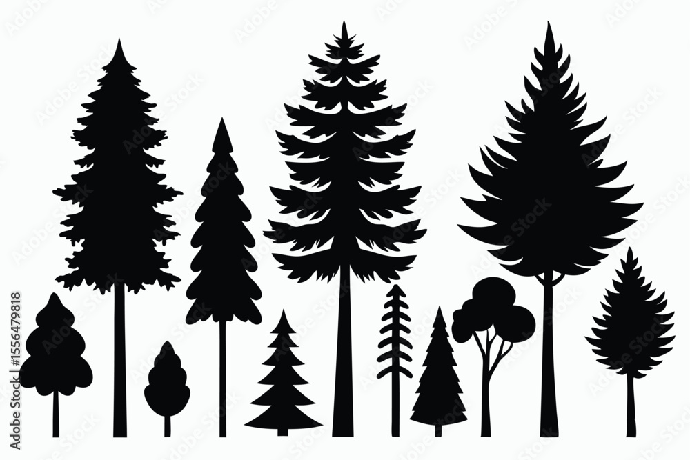 Obraz premium Silhouettes of evergreen trees in a forest setting 