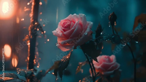 Pink rose with water droplets