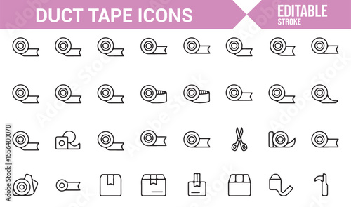 Modern duct tape illustration icons for repair, packaging, and DIY projects