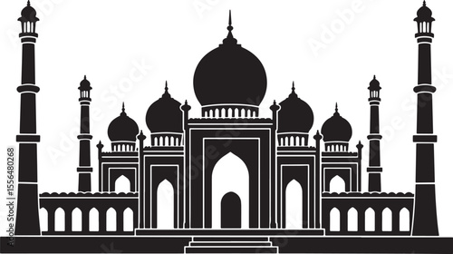 Taj Mahal Silhouette Illustration with Domes and Minarets