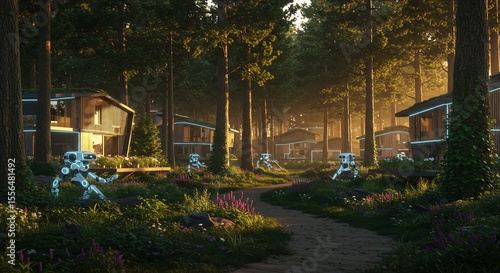 Robot gardeners tending future cabins