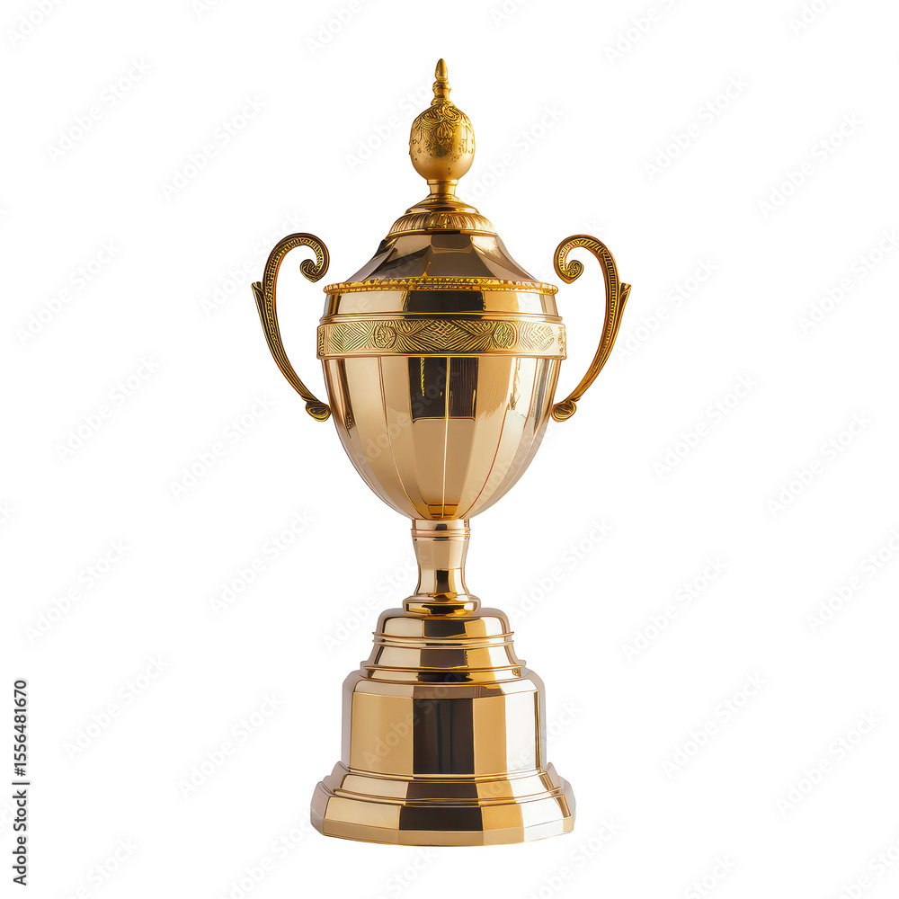 Fototapeta premium Golden Trophy Award with Wooden Base isolated on transparent background Remove png