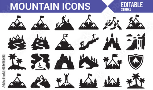 Vector icons for adventure, hiking, and mountain climbing themes