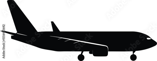 Commercial airplane side view simple graphic silhouette vector illustration