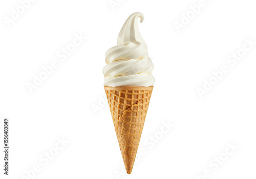 Foto A single vanilla soft serve ice cream cone isolated against a plain dark colored