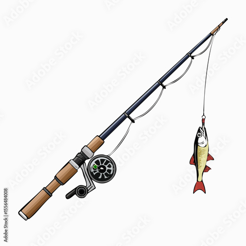 A fishing rod with line and hook dangling
