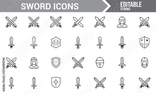 Sword, Armor, and Knight Icons Set for Fantasy and Historical Projects