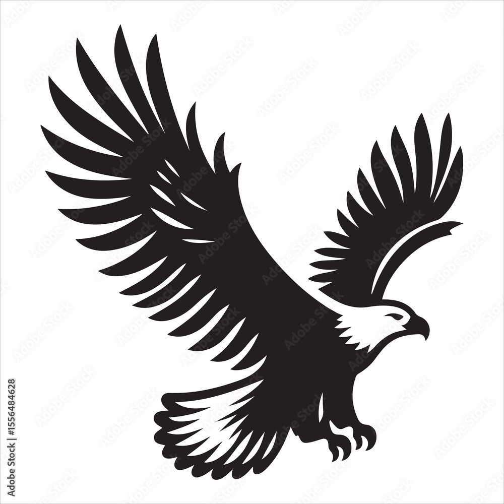 Fototapeta premium Side view of a perched bird vector silhouette on a branch, black colour vactor 