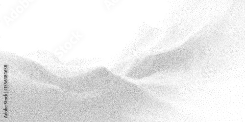 Monochrome stipple texture with scattered halftone dots. Gradient grain background with flowing pattern and grunge noise effect. Vector illustration.