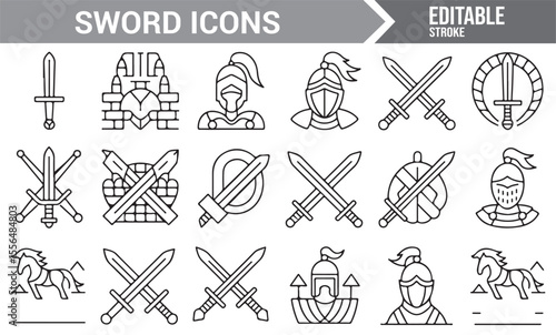 Icon Set of Crossed Swords and Knight Armor for Digital Artwork