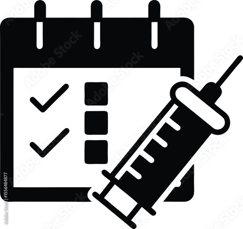 Medical appointment with syringe and calendar silhouette vector illustration