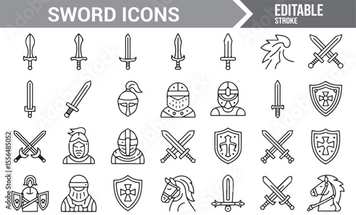 Black and White Sword Icons Set for Digital Media and Graphic Design