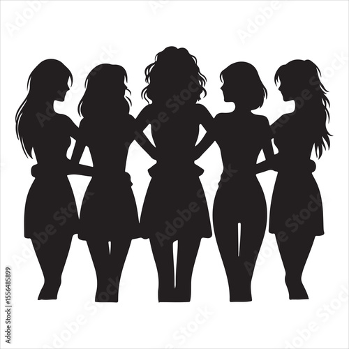Sisterhood Silhouette Girls Holding Hands in Unity , black colour vactor