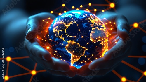Hands Holding Glowing Earth: Global Digital Network & Connectivity