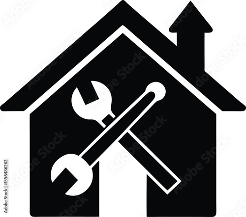 House with crossed wrenches construction repair service silhouette vector illustration