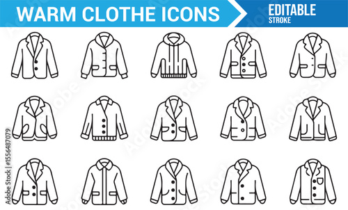 Black and White Warm Clothing Icons Set for Fashion and Winter Design