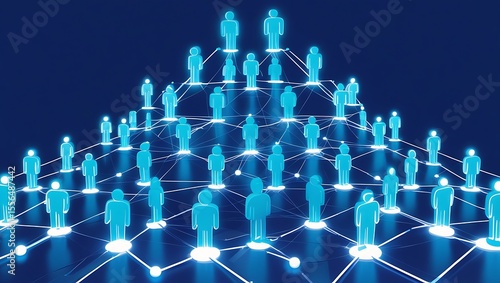 Blue Human Figures Connected in a Hierarchical Network