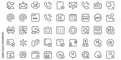 Collection of 40 Minimalist Line Icons for Communication, Time Management, and Online Interaction